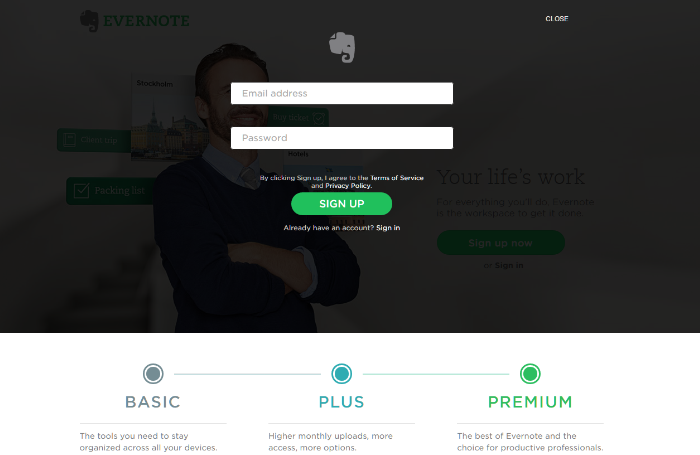 Založení účtu do Evernote
